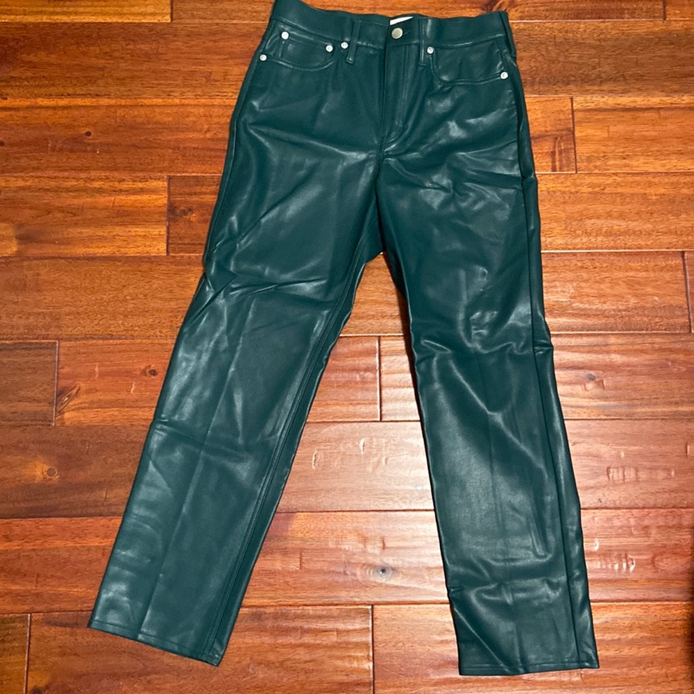 Jcrew vegan leather straight leg pants green NWT